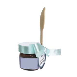 Tarro de nutela 25gr personalizable niño con cuchara lazo, tarjeta y pegatina