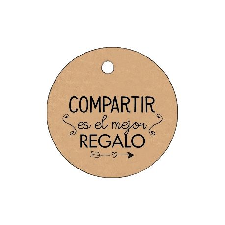 Pliego tarjeta kraft redonda 20 ud- "compartir es el mejor regalo"