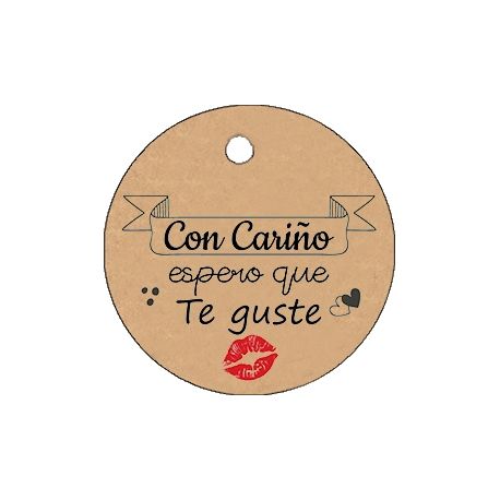 Pliego tarjeta kraft redonda 20 ud- con "cariño espero que te guste"