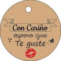 Pliego tarjeta kraft redonda 20 ud- con "cariño espero que te guste"