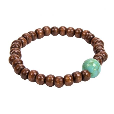 Pulsera perla marron bola azul