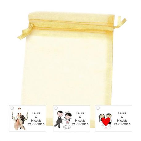Bolsa de organza con tarjeta o pegatina para decorar detalles