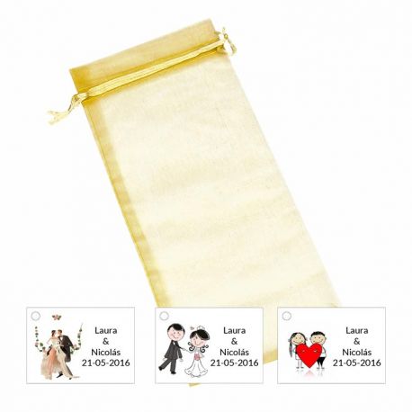 Bolsa de organza con tarjeta o pegatina para decoración