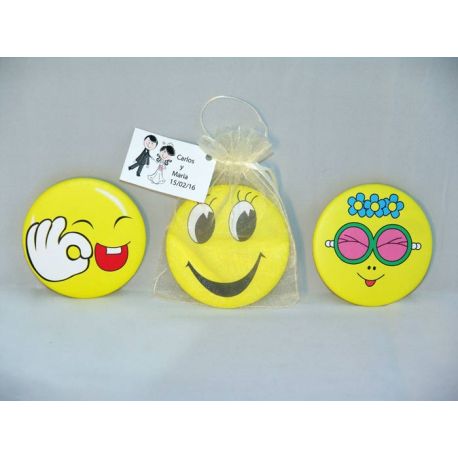 Espejo emoticonos + bolsa + tarjeta