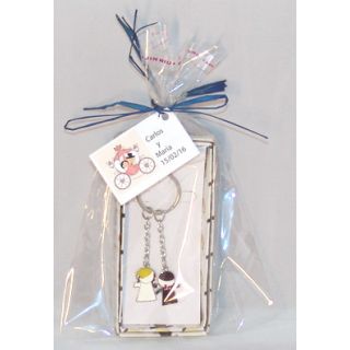 Llavero novios en bolsa + tarjeta regalos boda