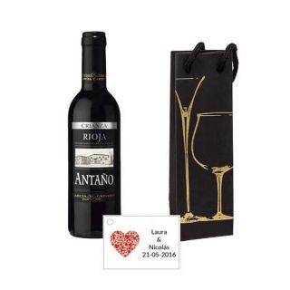 Vino antaño de Crianza en caja con tarjeta personalizada 375ml