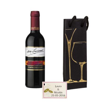 Vino en caja con tarjeta regalo boda 375ml
