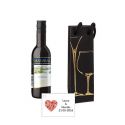 Vino de cosecha en caja con tarjeta personalizada