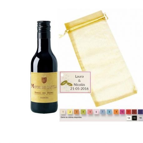 Vino en bolsa con tarjeta personalizada regalo boda