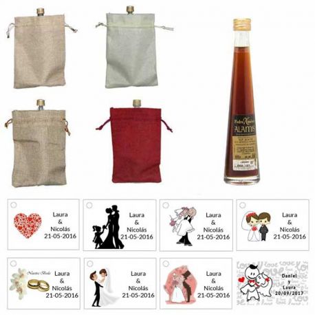 Pedro Ximenez con bolsa de saco y tarjeta