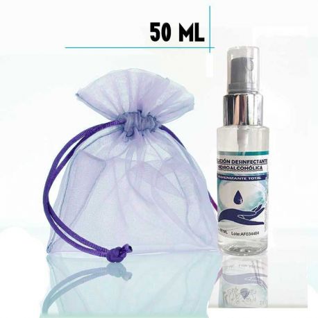 Bote de Gel Hidroalcohólico 50ml con spray, con bolsa de organza