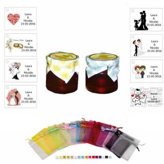 Miel bolsa organza y tarjeta para detalles de boda