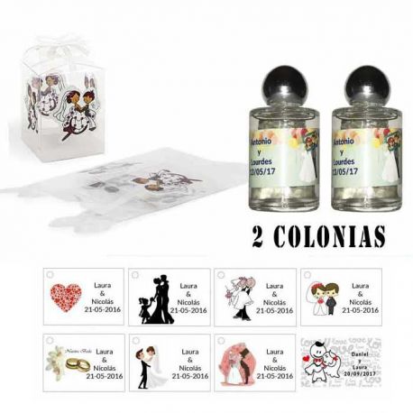 Colonias detalles boda en caja de acetato