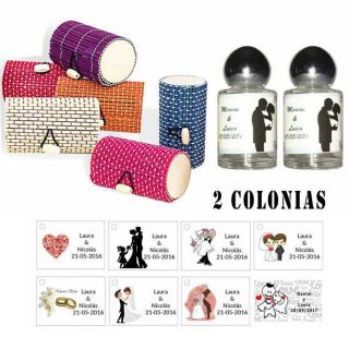 Colonias para invitados con una caja de mimbre
