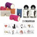 Colonias para invitados con una caja de mimbre