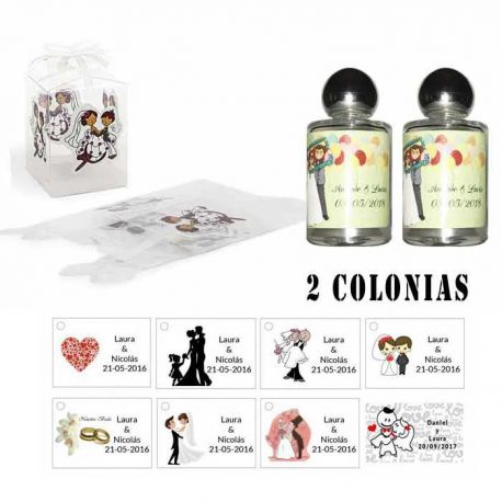 Colonias detalles boda caja acetato