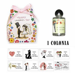 Colonia personalizada en caja para invitados de boda