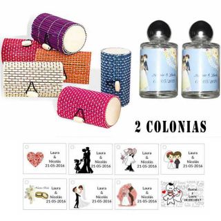 Colonias detalles boda en caja mimbre