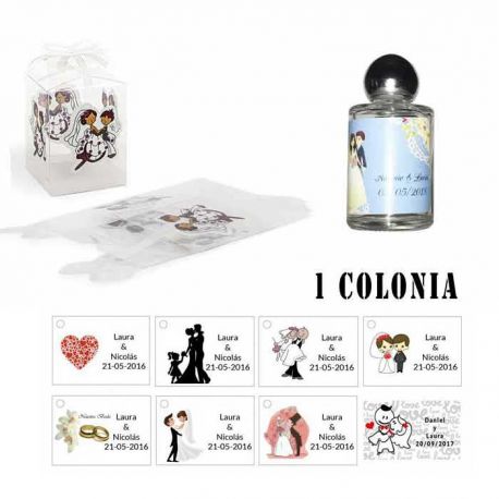 Colonia para detalles de boda con caja de acetato