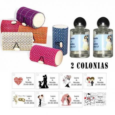 Colonias detalles de boda en caja mimbre