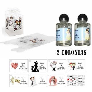 Colonias detalles boda en una caja de acetato