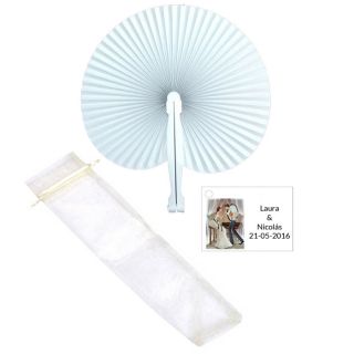 Abanico Pai pai blanco con bolsa blanca y tarjeta