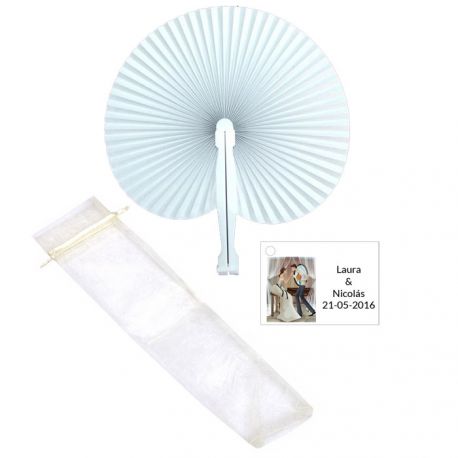 Abanico Pai pai blanco con bolsa blanca y tarjeta