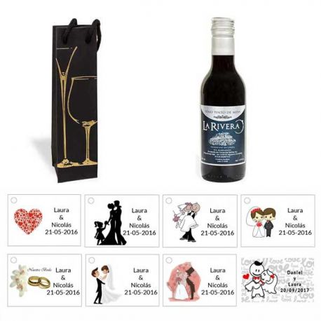 Vino para boda en caja con tarjeta