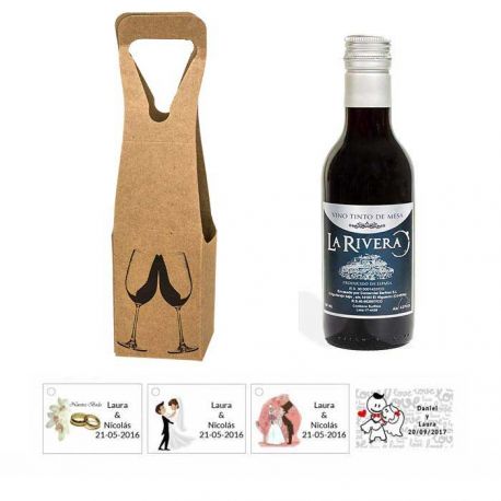 Vino para boda con tarjeta personalizada y caja