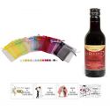 Vino para bodas con tarjeta personalizada y bolsa organza