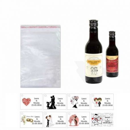 Tinto boda personalizado con tarjeta y bolsa celofán