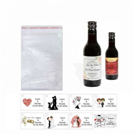 Tinto regalos boda personalizado con tarjeta y bolsa celofán