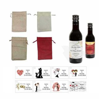 Tinto regalos boda personalizado con tarjeta y bolsa saco
