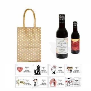 Tinto regalos boda personalizado con tarjeta y bolsa