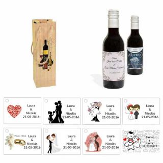 Tinto detalles boda personalizado con caja original y tarjeta