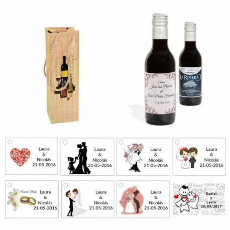 Tinto detalles boda personalizado con caja original y tarjeta