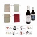 Tinto detalles boda personalizado con tarjeta y bolsa saco
