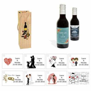 Tinto invitados boda personalizado con caja original y tarjeta