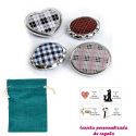 Espejos plateados con cuadros escoceses, con bolsa de saco azul y tarjeta personalizada