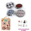 Espejos plateados con cuadros escoceses, con dibujos decorativos y con bicicleta, y tarjeta personalizada