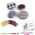 Espejos plateados con cuadros escoceses, con bolsa de organza multicolor, y tarjeta personalizada