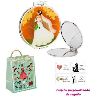 Espejo con una elegante novia con velo, con dibujos de mujer, moda y belleza, y tarjeta personalizada