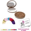 Espejo Galleta Oreo con peine blanco y con bolsa de raso multicolor, y tarjeta personalizada