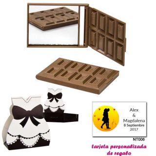 Espejo Tableta de Chocolate, con caja de diseño muy original de colores, y tarjeta personalizada