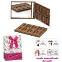 Espejo Tableta de Chocolate, con caja de flores y lazo fucsia, y tarjeta personalizada