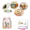 Espejos vintage con zapatos de tacón y bonitos dibujos, con caja de flores y dibujo de novios, y tarjeta personalizada