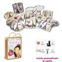 Espejos vintage con motivos de ciudades, con dibujos de mujer, perfume y belleza, y tarjeta personalizada