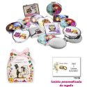 Espejos coloridos con búhos, de diferentes formas, con caja de flores y dibujo de novios, y tarjeta personalizada