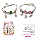Pulsera con abalorios en colores surtidos (verde o rosa) y colgantes de búhos y elefantes