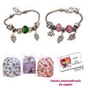 Pulsera con abalorios en colores surtidos (verde o rosa) y colgantes de búhos y elefantes